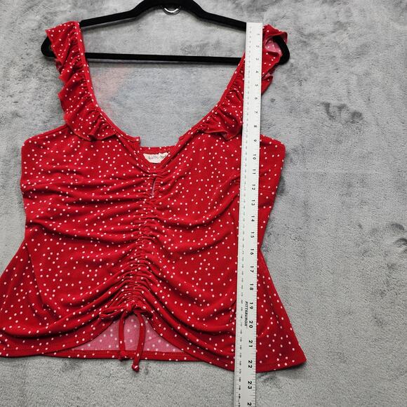 Buckle Willow & Root Top Womens M Red White Polka Dot Ruched Ruffle Tank Keyhole - Picture 8 of 9